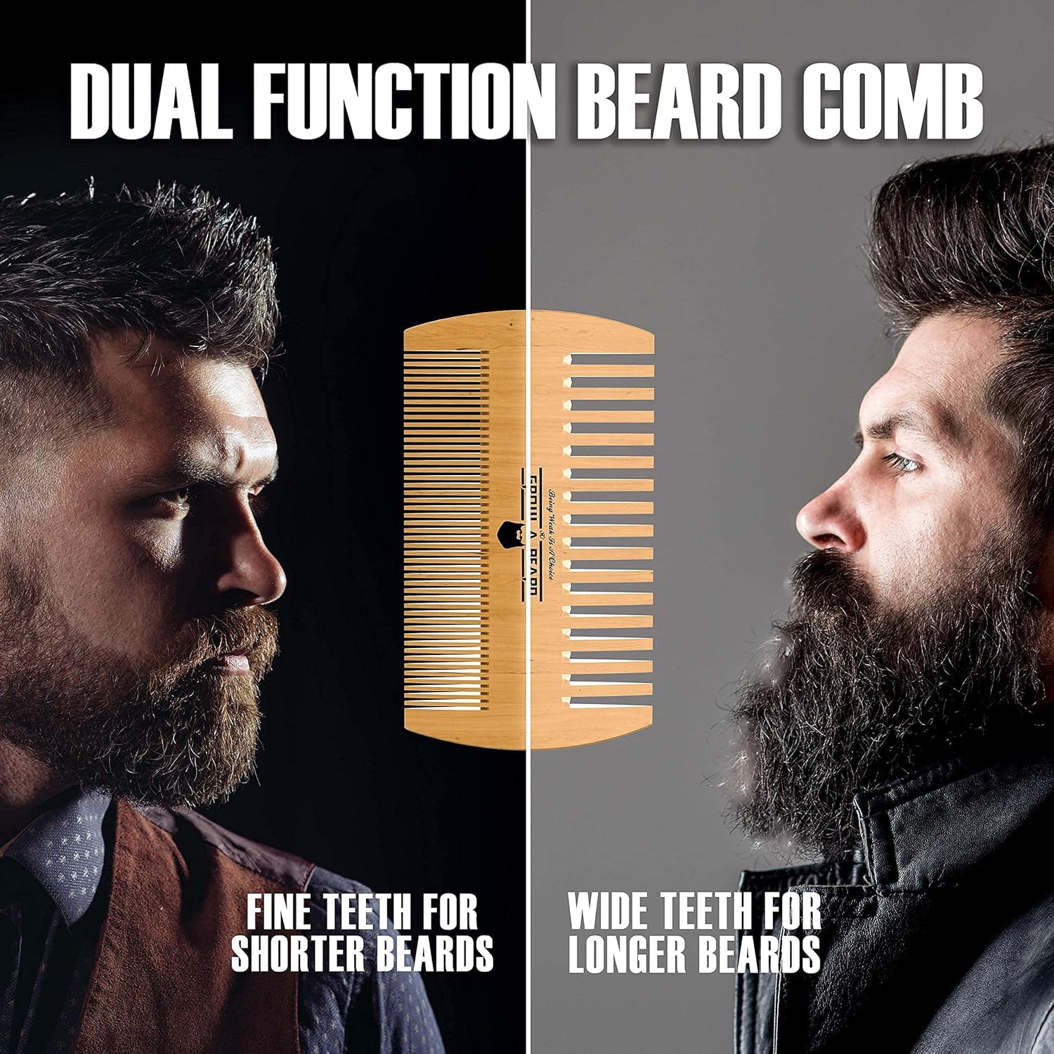 Grow Alpha Beard peine de doble acción de madera para desenredar