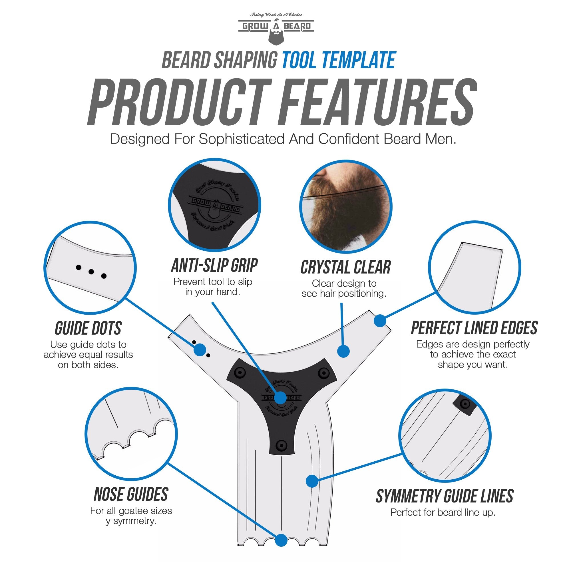 GROW ALPHA BEARD: guía de delineado preciso para mejillas y cuello.