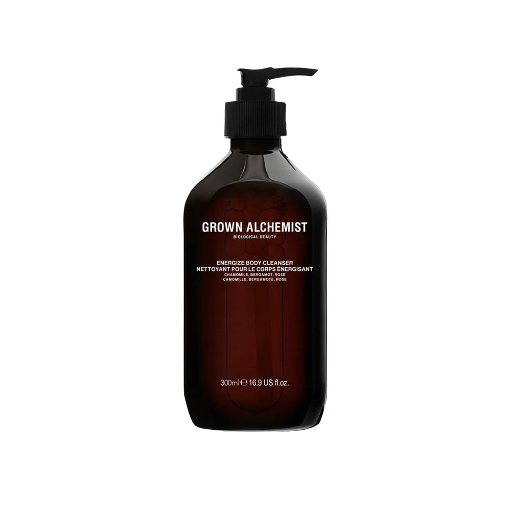Grown Alchemist Energize Body Cleanser: botella elegante para ducha diaria y cuidado suave.