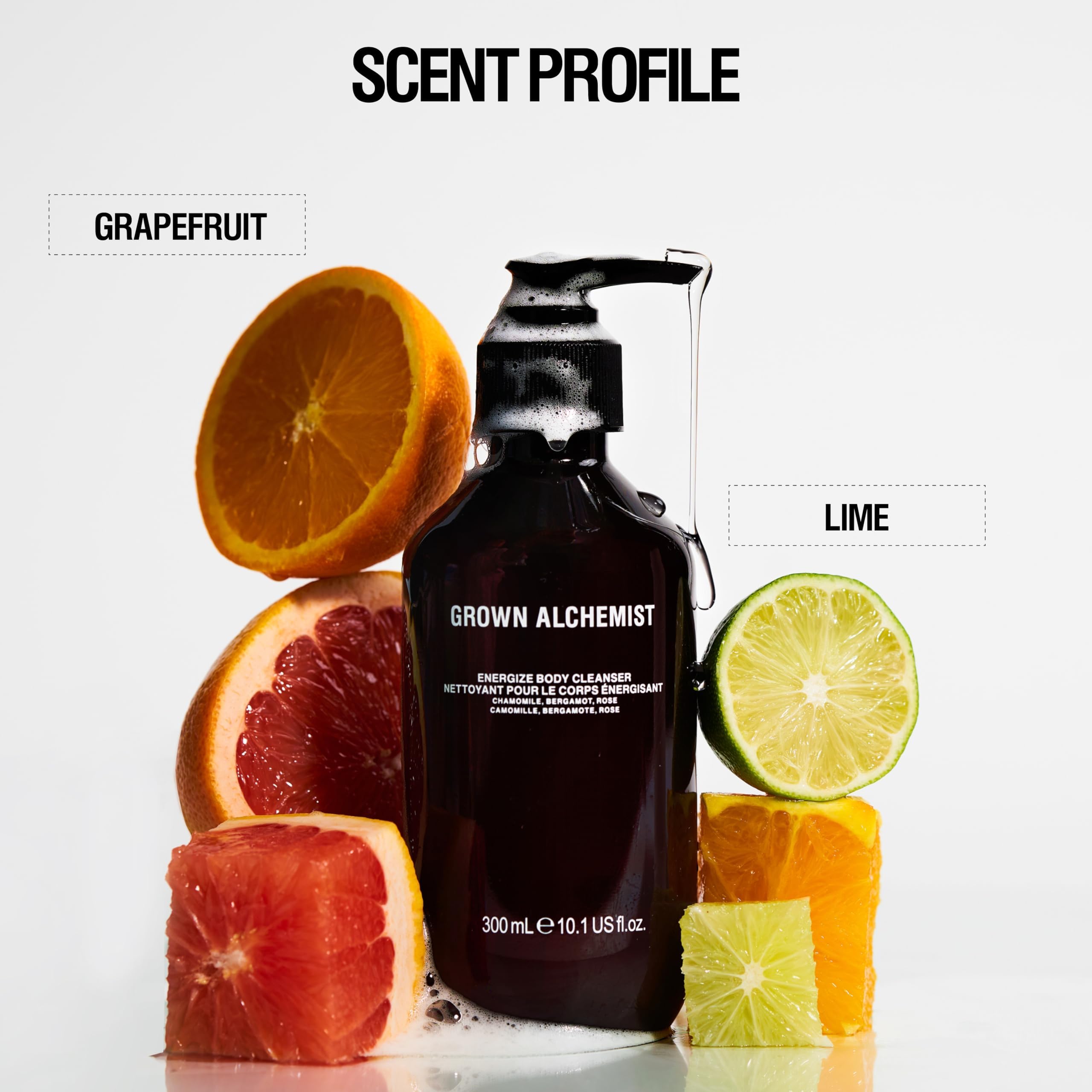 Grown Alchemist Energize Body Cleanser, fórmula natural apta para uso diario.