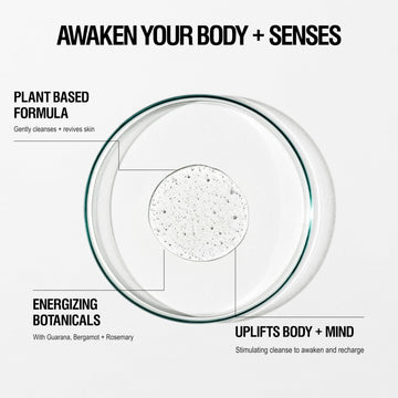 Grown Alchemist Energize Body Cleanser muestra textura gel-espuma suave para una limpieza diaria.