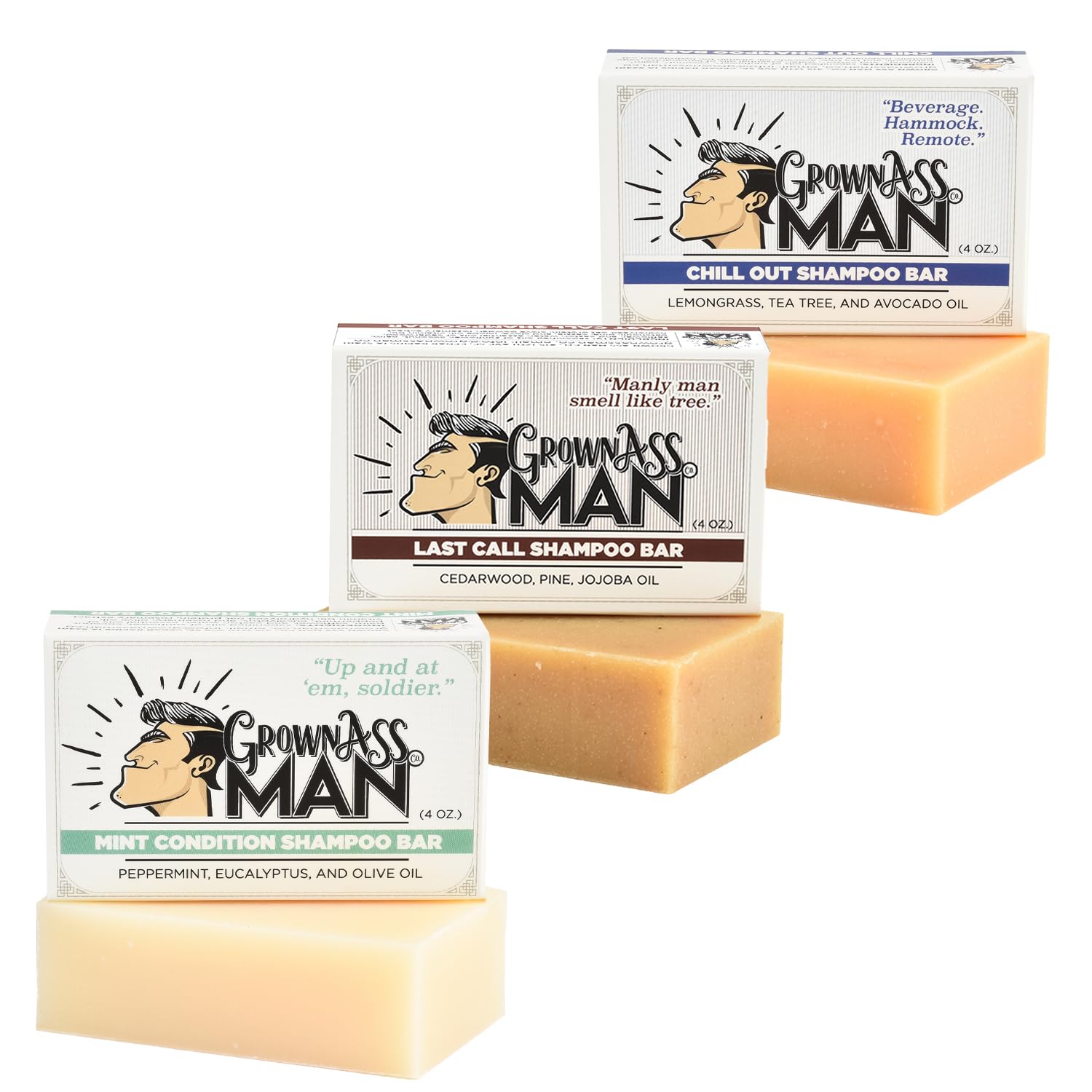 Grown Ass Man Co barra champú sólido con esencias para cabello suave.