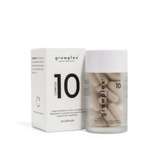 GROWPLEX Complex10, frasco de cápsulas para apoyar cabello más fuerte.
