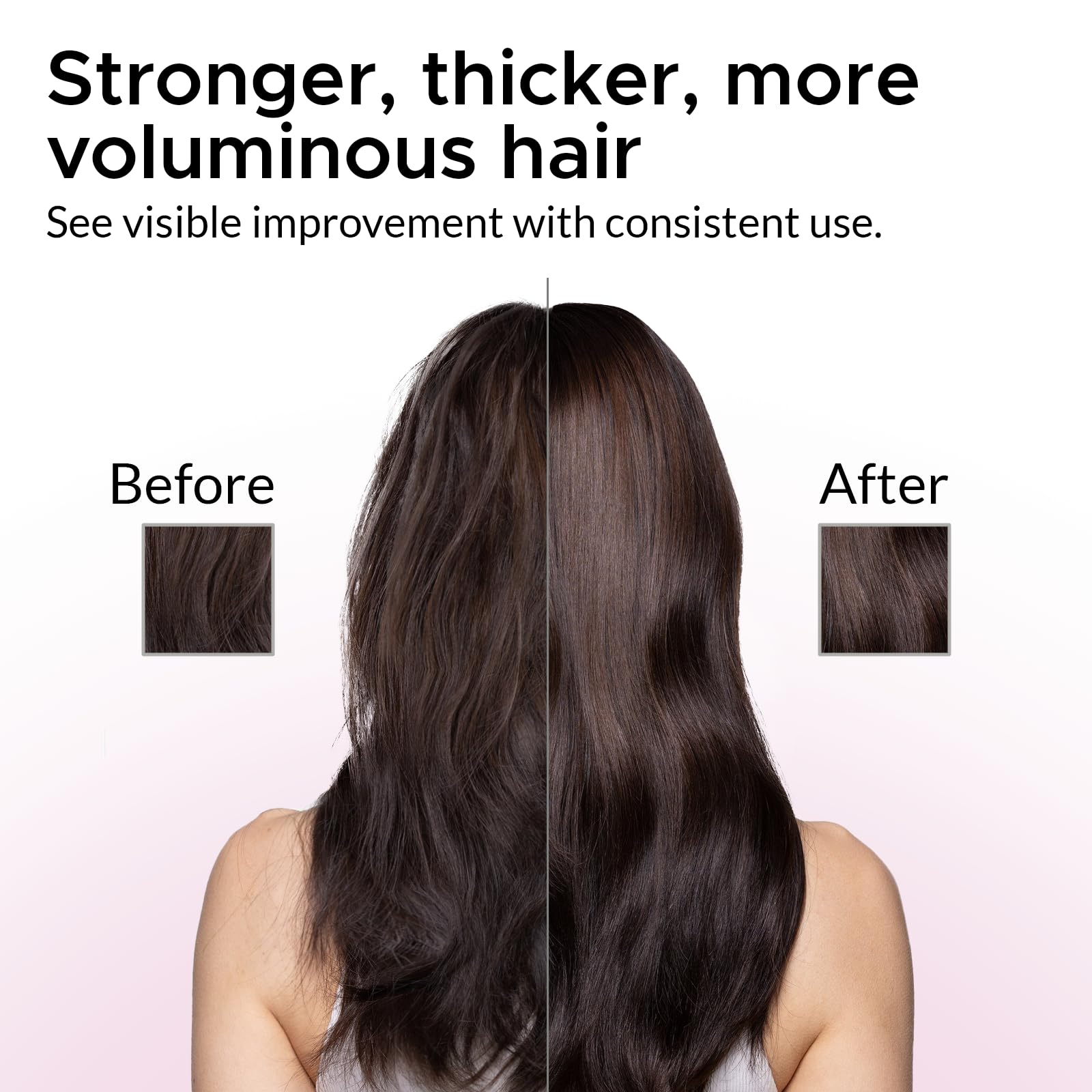 Growth Essence cabello con apariencia más densa tras uso regular.