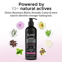 Growth Essence ingredientes clave, aceite de ricino y té verde nutren cuero cabelludo.