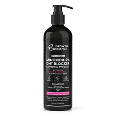 Growth Essence Champú con Minoxidil 2% en botella para densidad aparente.