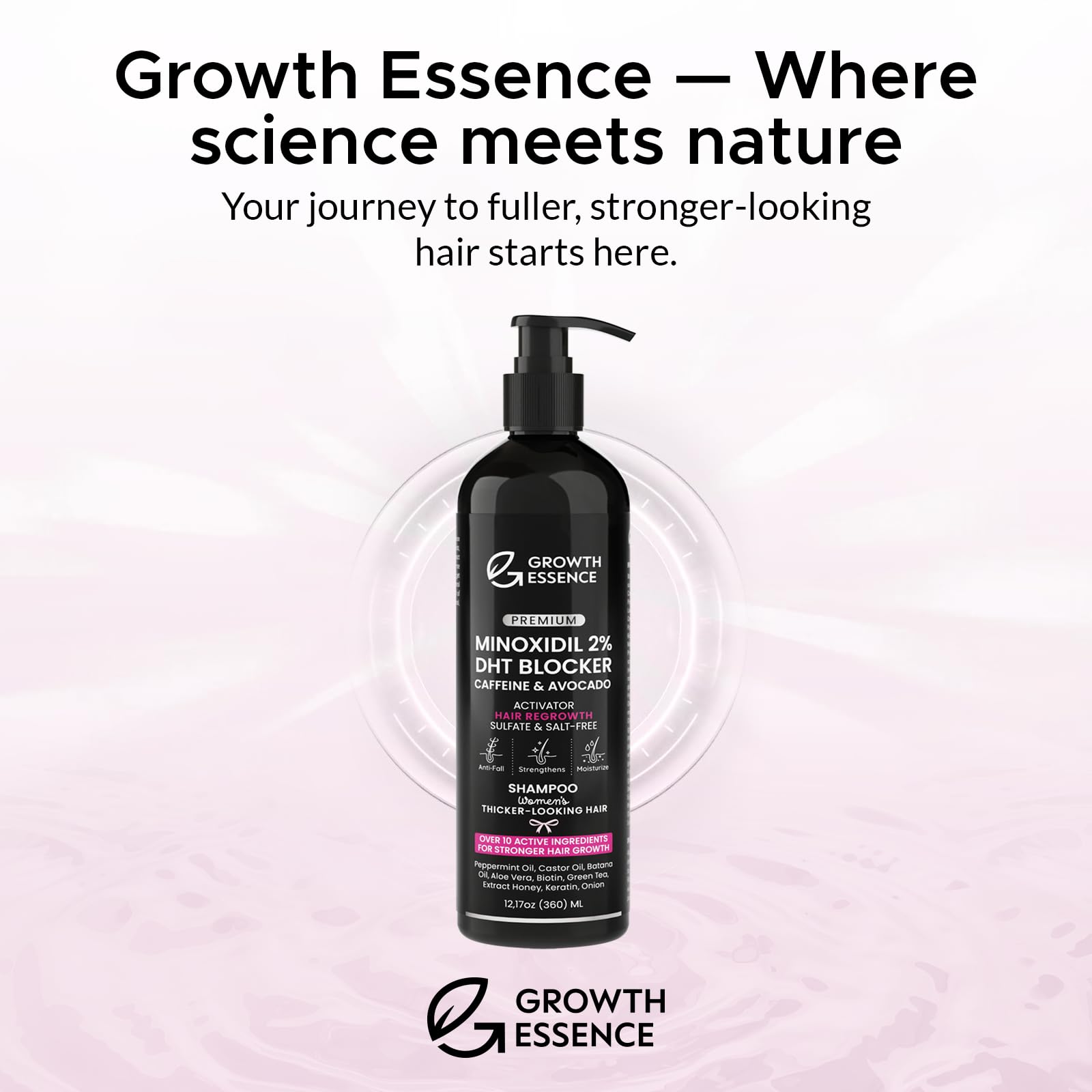 Growth Essence fórmula suave para mujeres, soporte de densidad visible.