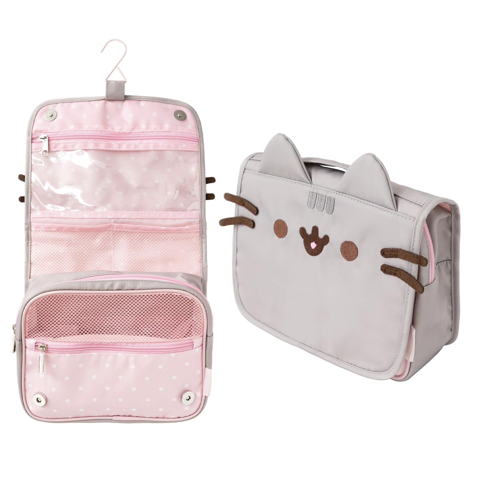 Bolsa de viaje Pusheen de Grupo Erik con gancho para colgar y organizar cosméticos.