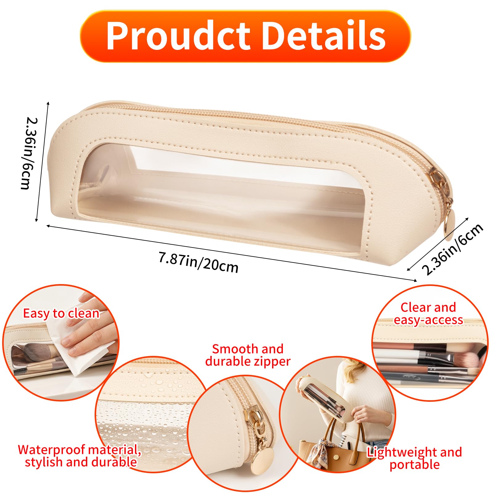 Gthiely bolsa maquillaje PVC/cuero, resistente al agua para uso diario.