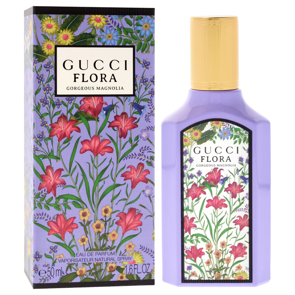Gucci Flora Gorgeous Magnolia detalle etiqueta, información clara y diseño refinado