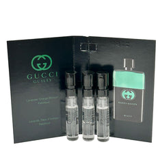 Gucci Guilty Black sample vial side angle, compact travel size.