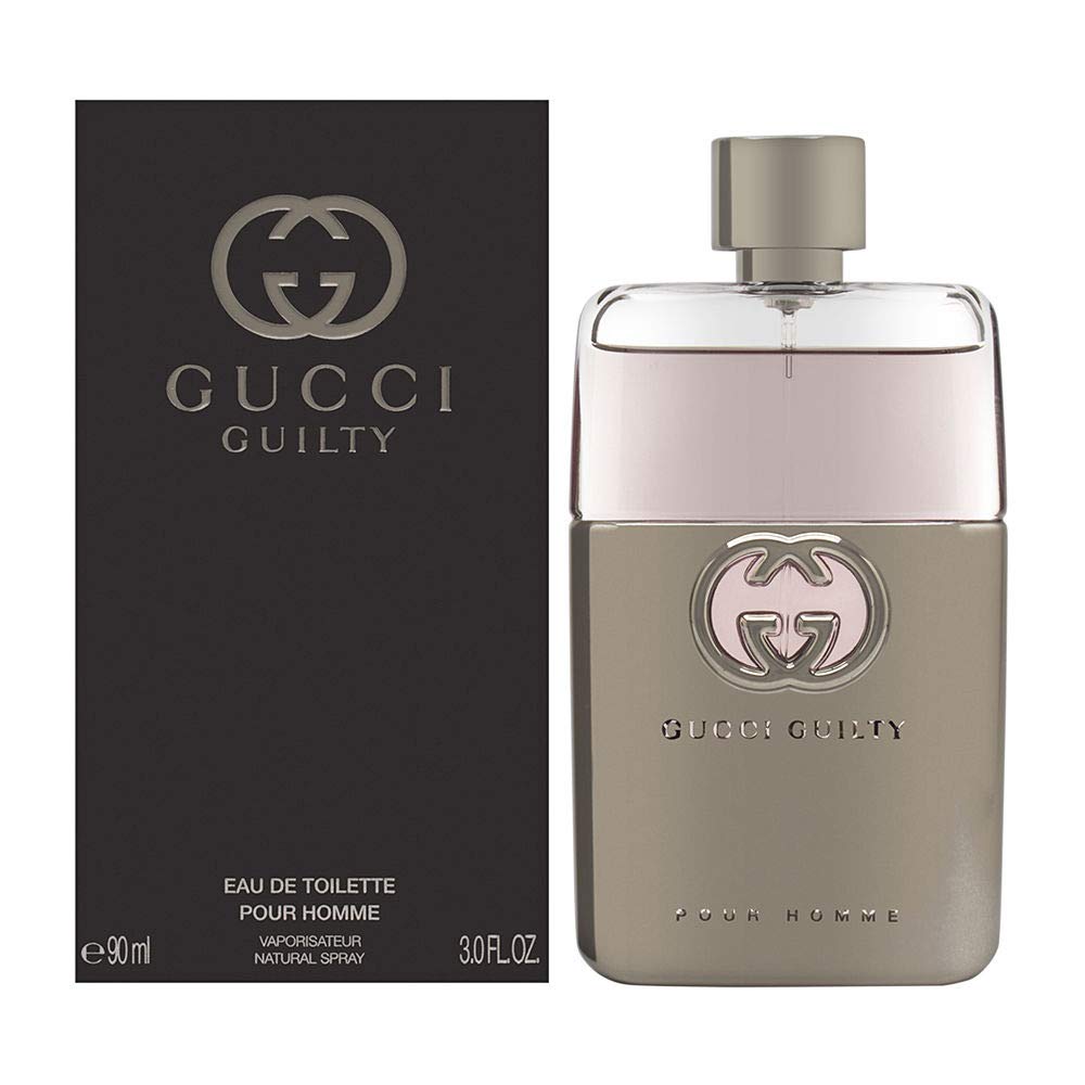 Gucci Guilty para hombres, botella de perfume, presencia duradera para uso diario.