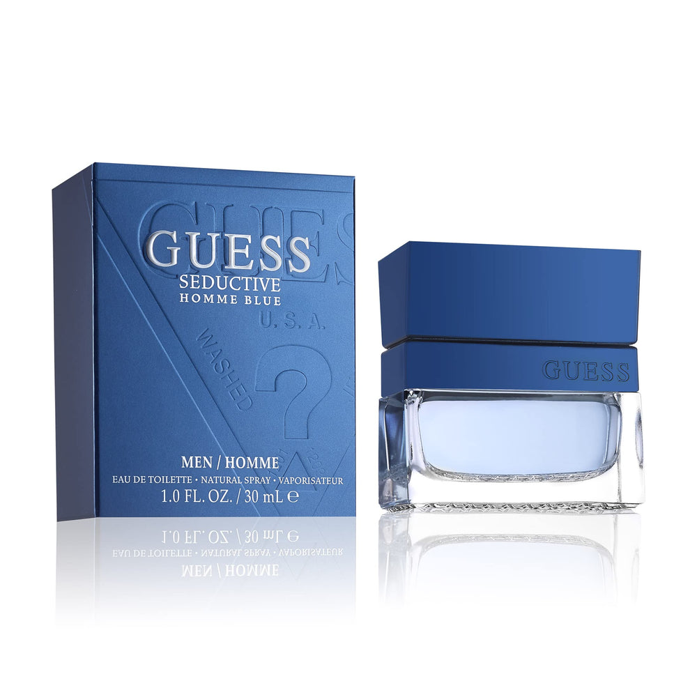 GUESS Seductive Blue: frasco de vidrio elegante para noches especiales.