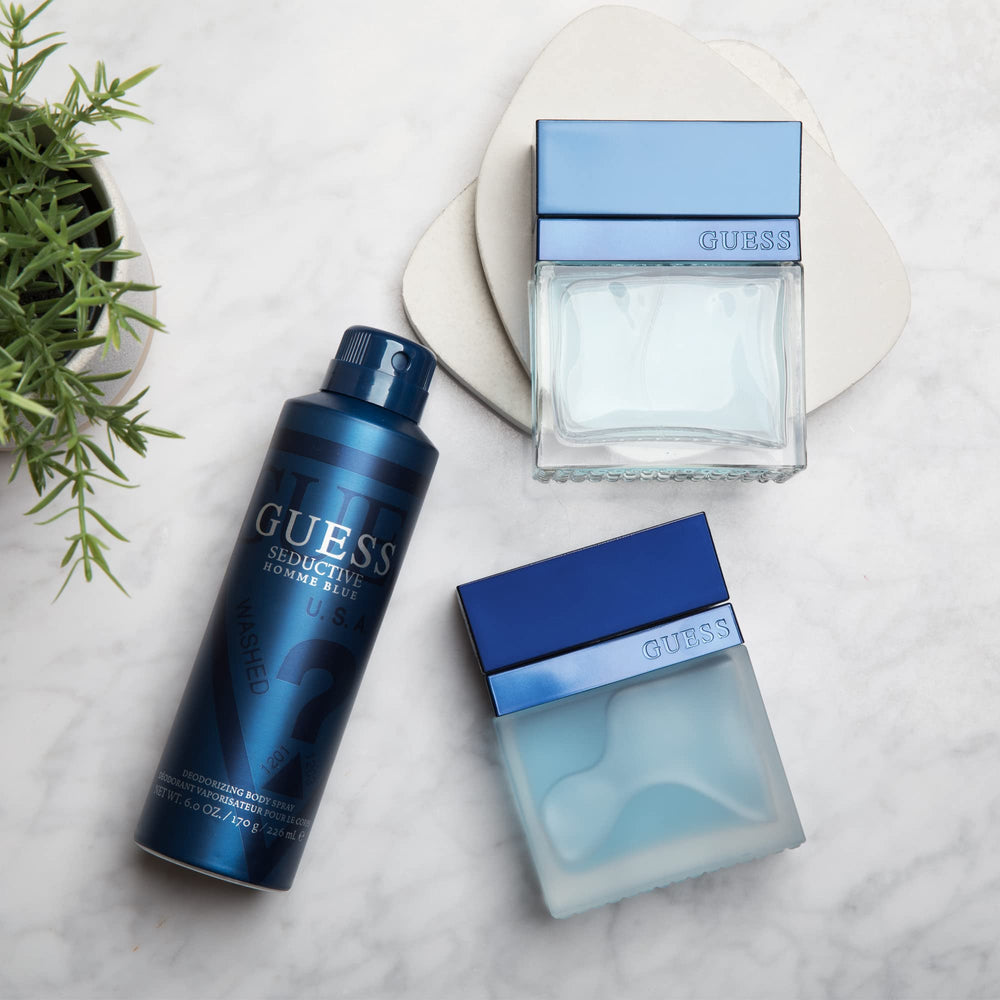 GUESS Seductive Homme Blue, detalle de etiqueta, presencia elegante para momentos especiales.