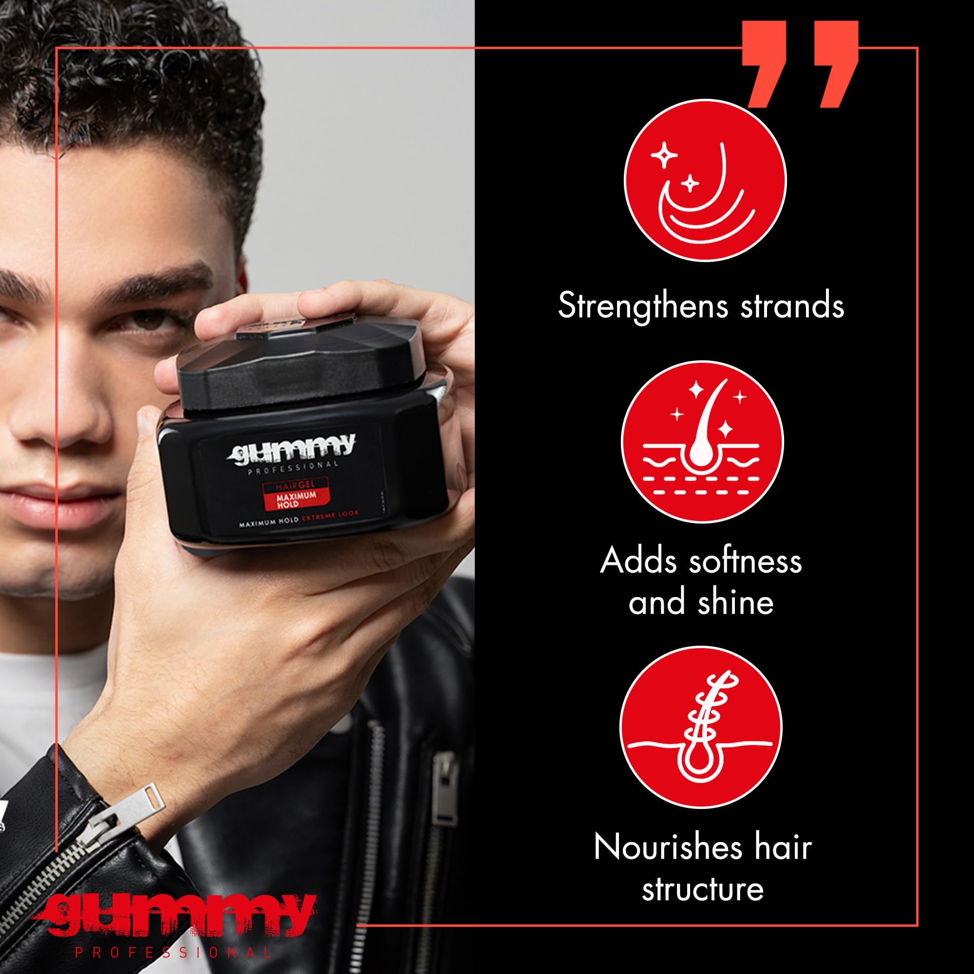 Gummy gel profesional para rizos: definición suave y fijación duradera.