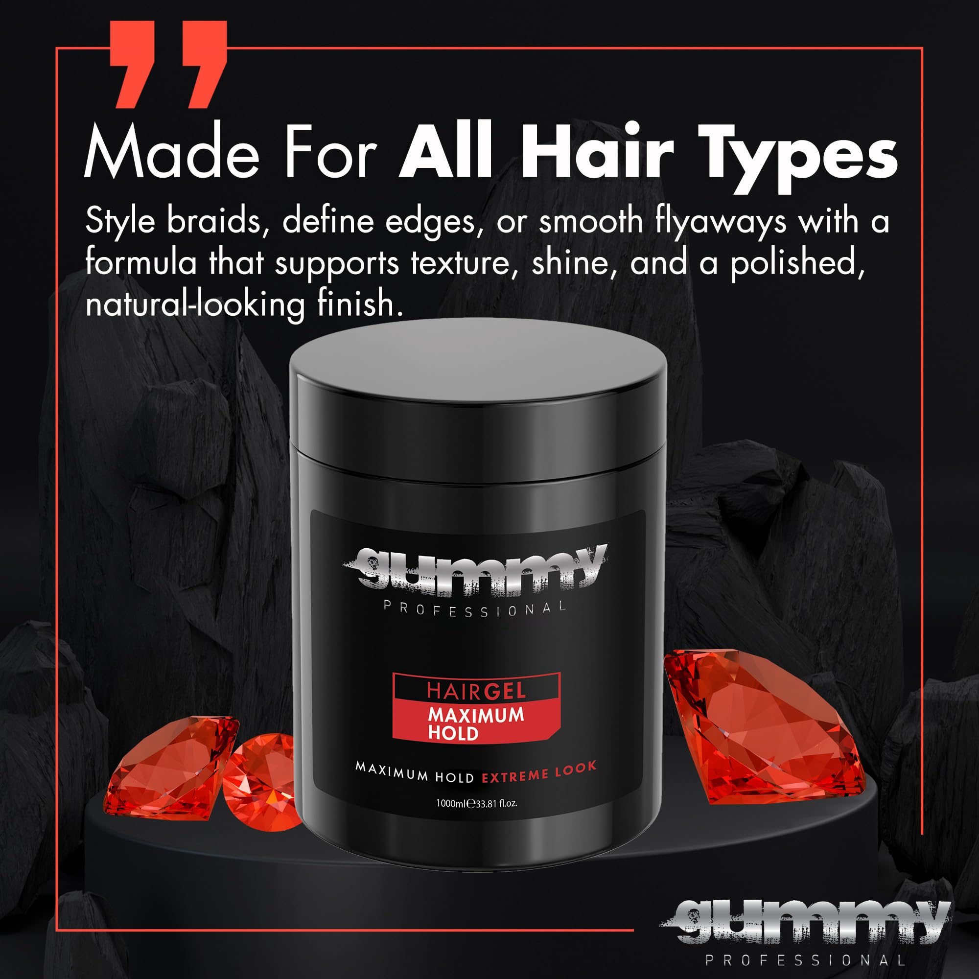 Gummy Profesional: adecuado para cabello rizado, ondulado y liso con resultado pulido.