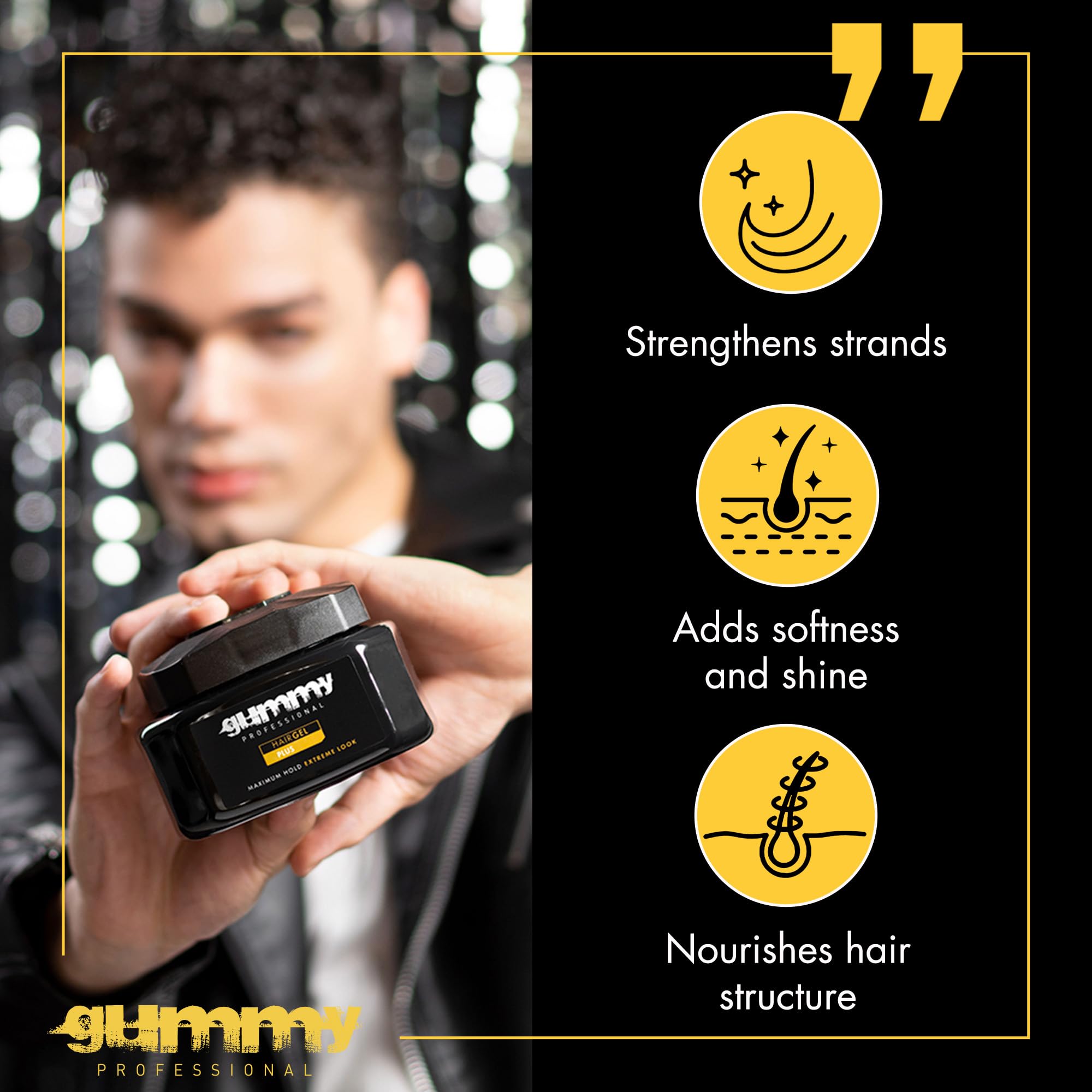 Gummy Professional Plus Gel para definición de rizos, textura natural y definida.