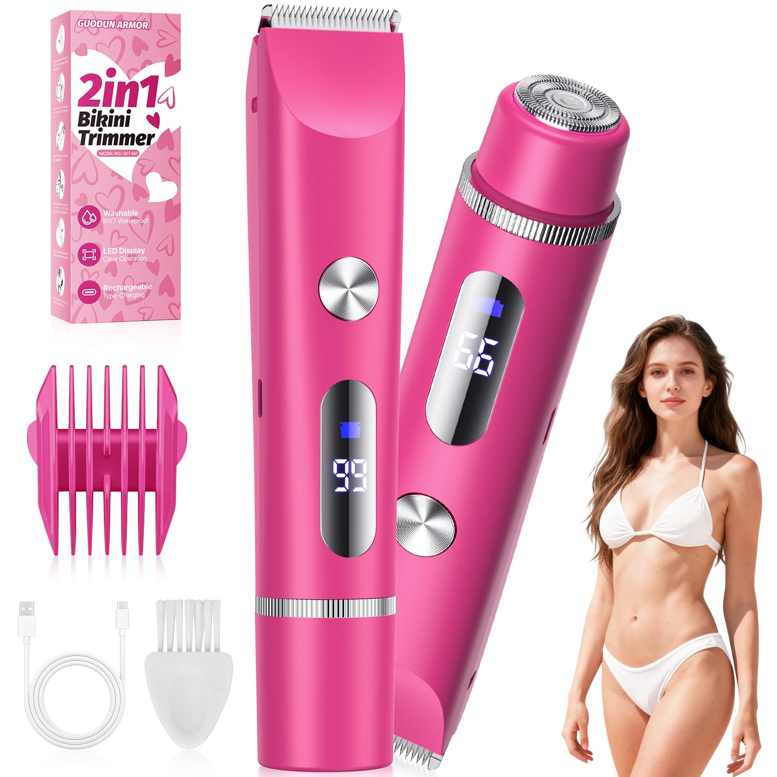 Guodun Armor bikini-trimmer con cabezal corporal para afeitado suave.
