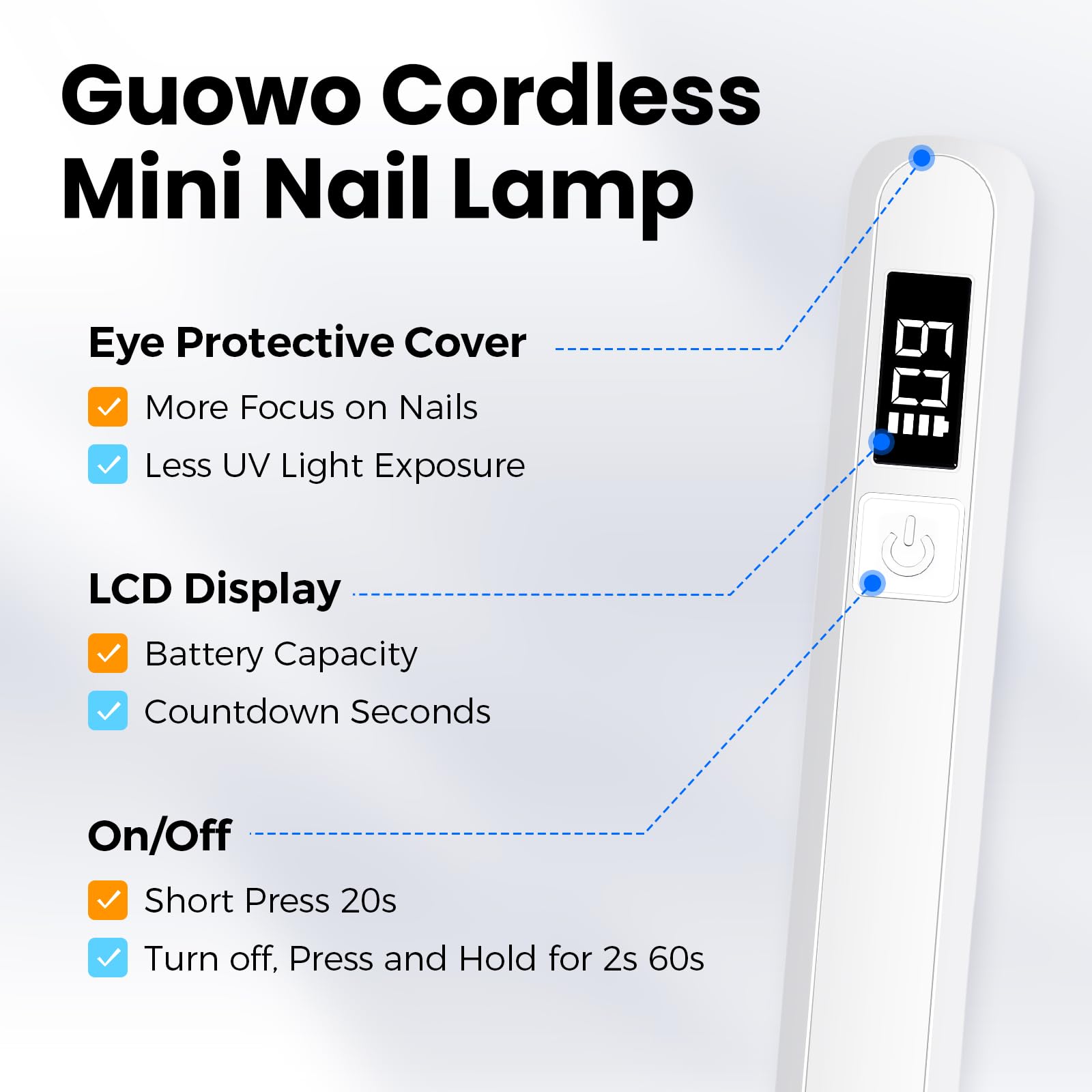 Guowo lámpara UV con pantalla LCD para curado preciso de uñas.