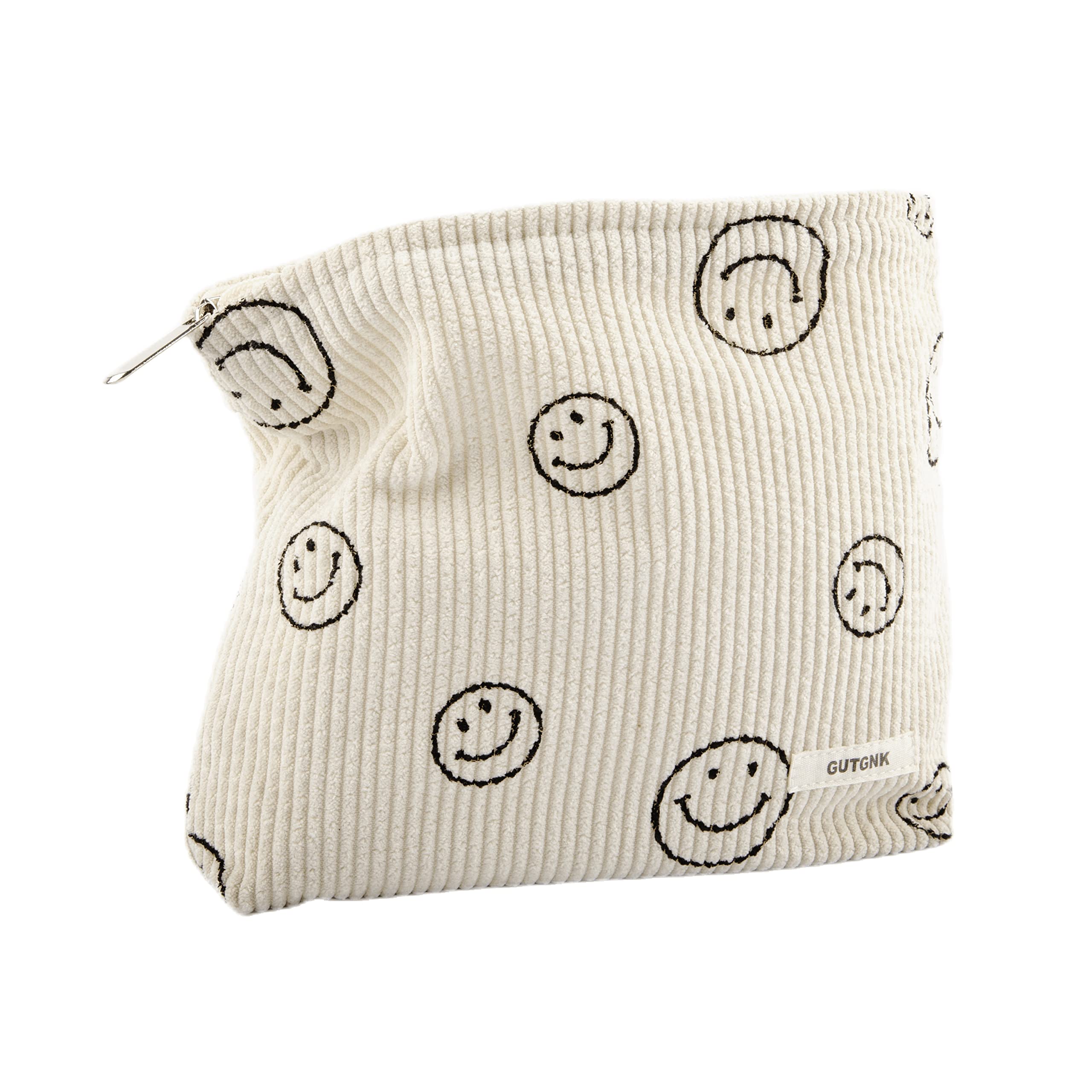 Cartera de maquillaje GUTGNK en pana beige, vista frontal para organización diaria.