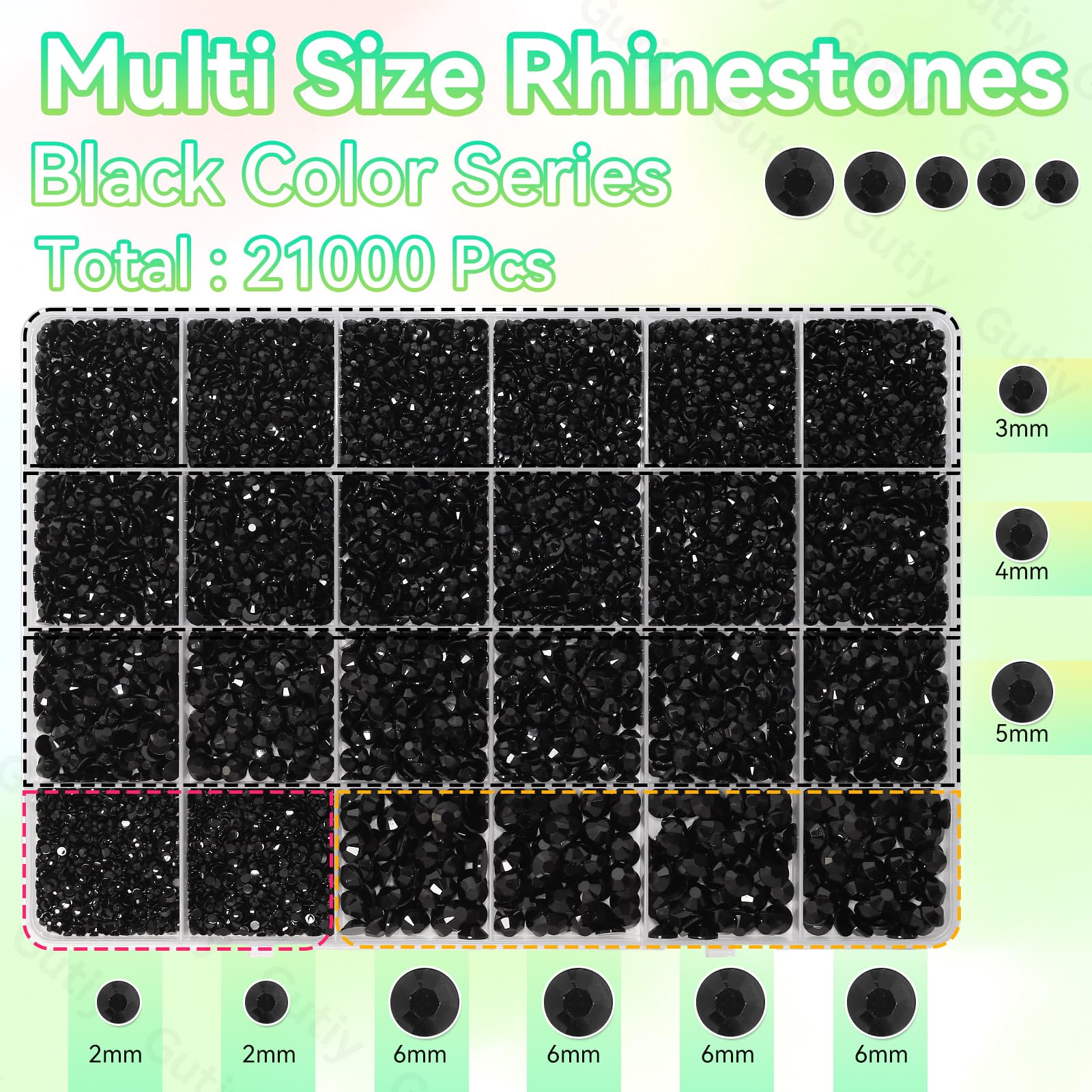 Gutiy piedras resina negra 2mm, ligeras y brillantes para bordados precisos.