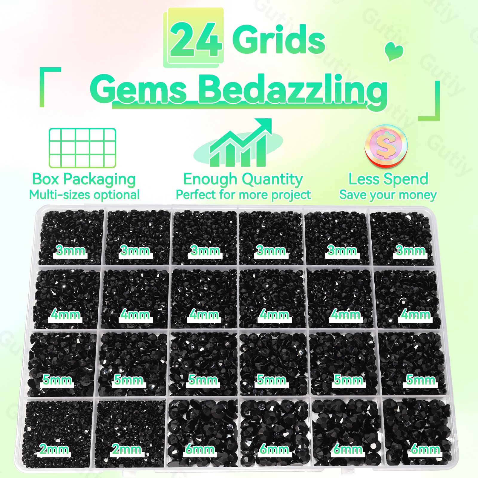 Gutiy piedras resina negra 3mm, facetadas para destellos suaves en manualidades.