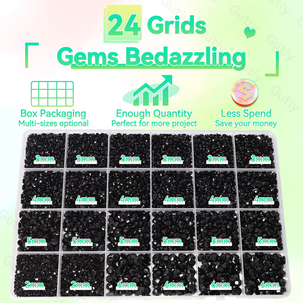 Gutiy piedras resina negra 3mm, facetadas para destellos suaves en manualidades.