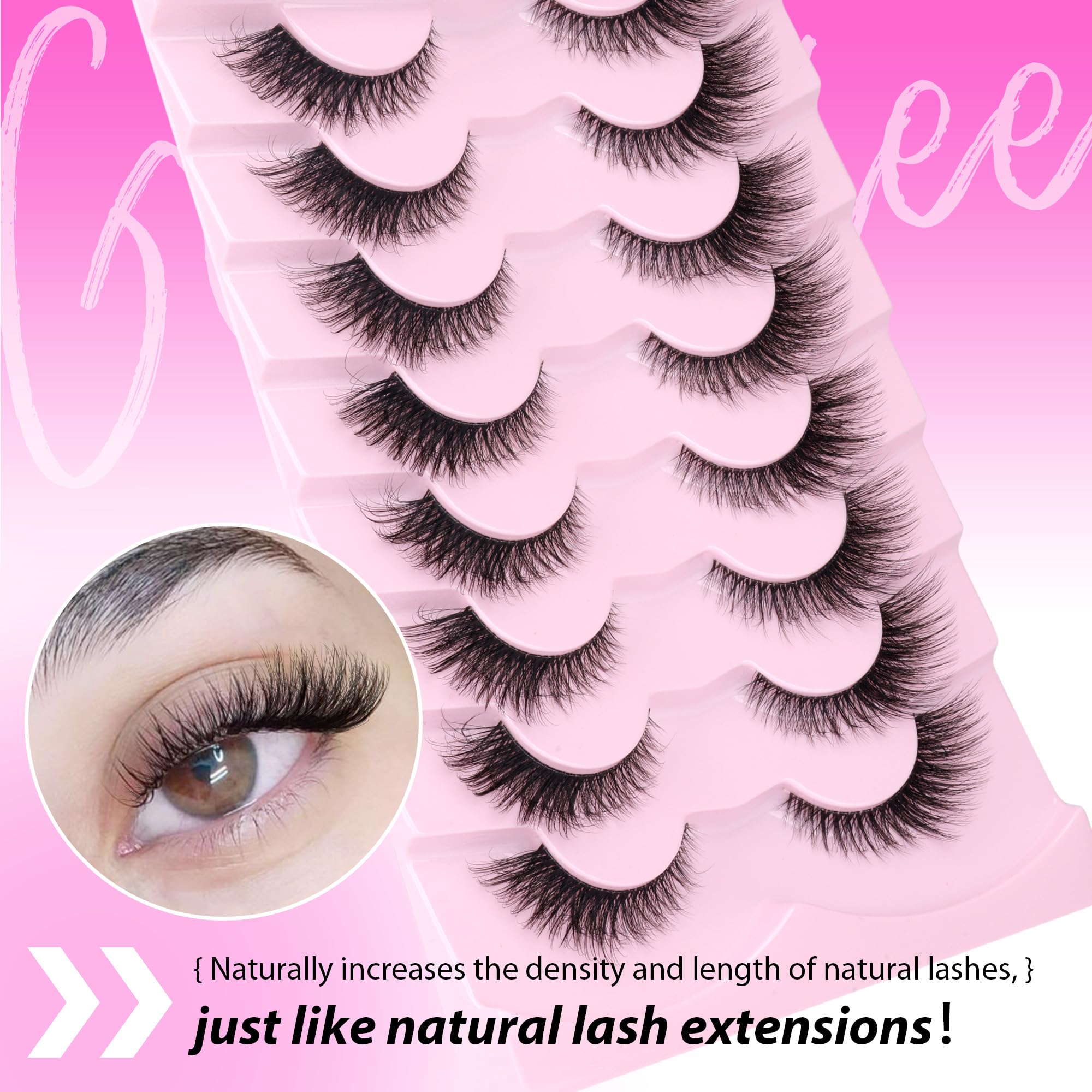 Pestañas GVEFETIEE naturales con efecto ligero para un aspecto suave.
