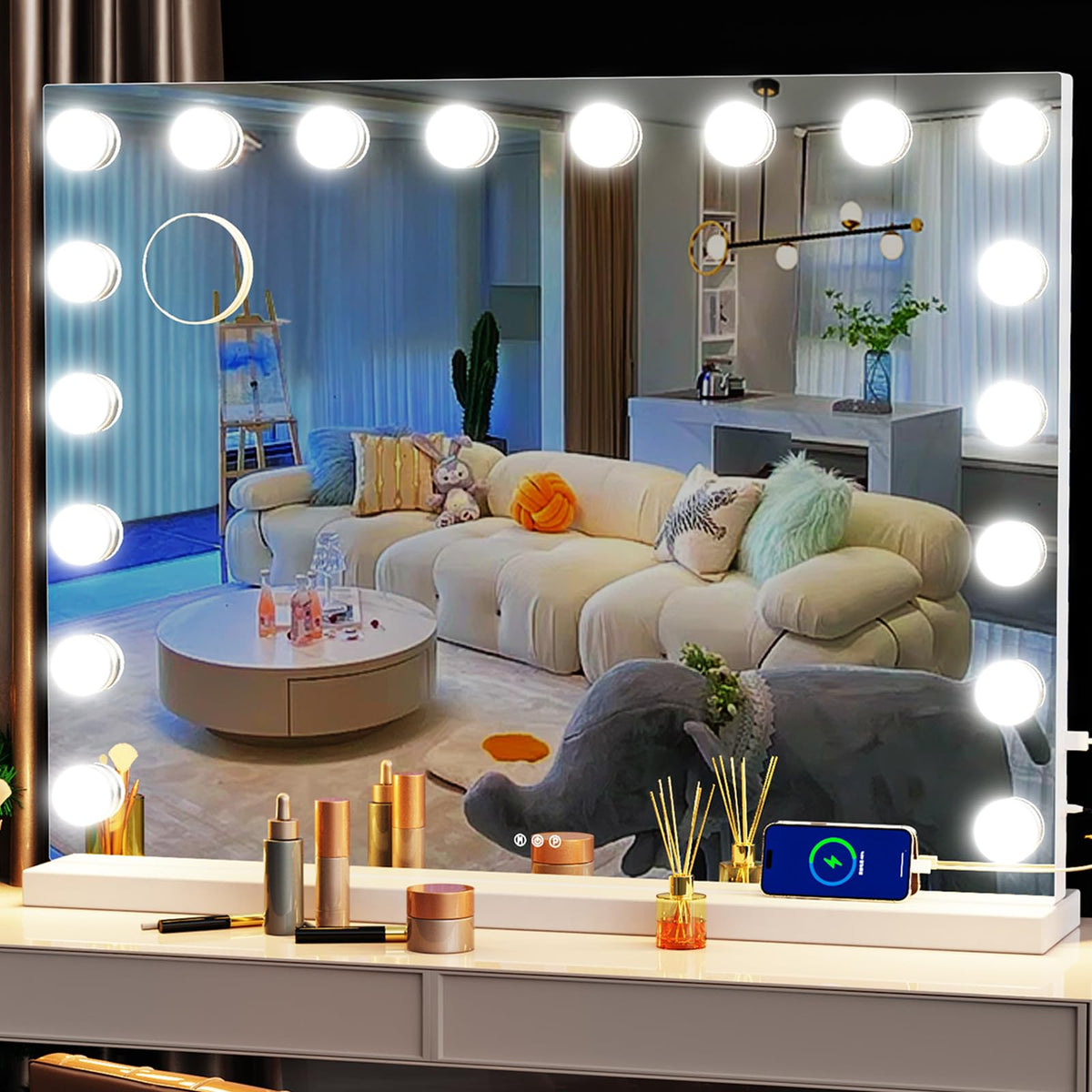 Gvnkvn, espejo tocador 32x24 con luces, ideal para maquillaje detallado