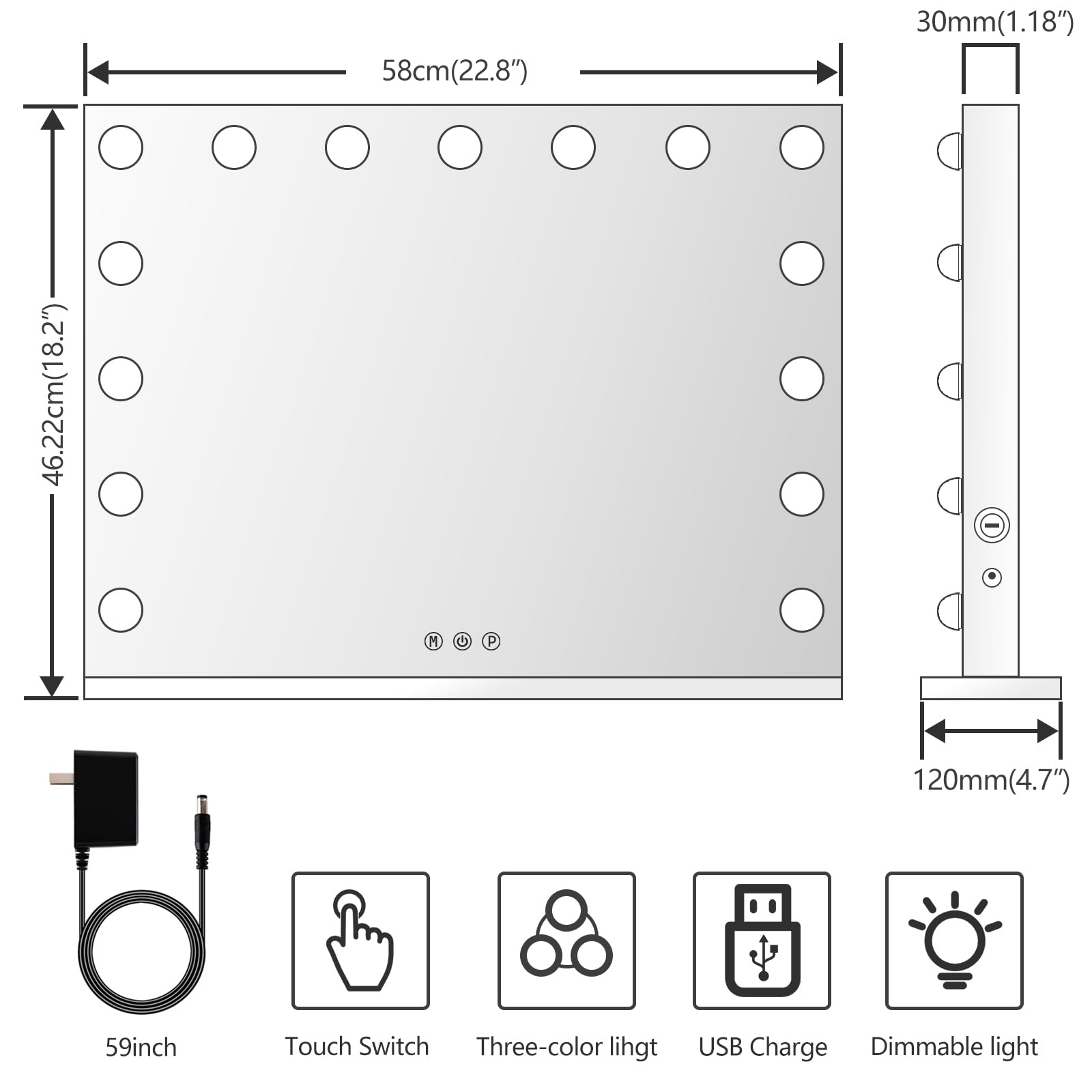 Gvnkvn Espejo con base desmontable para montaje en pared.