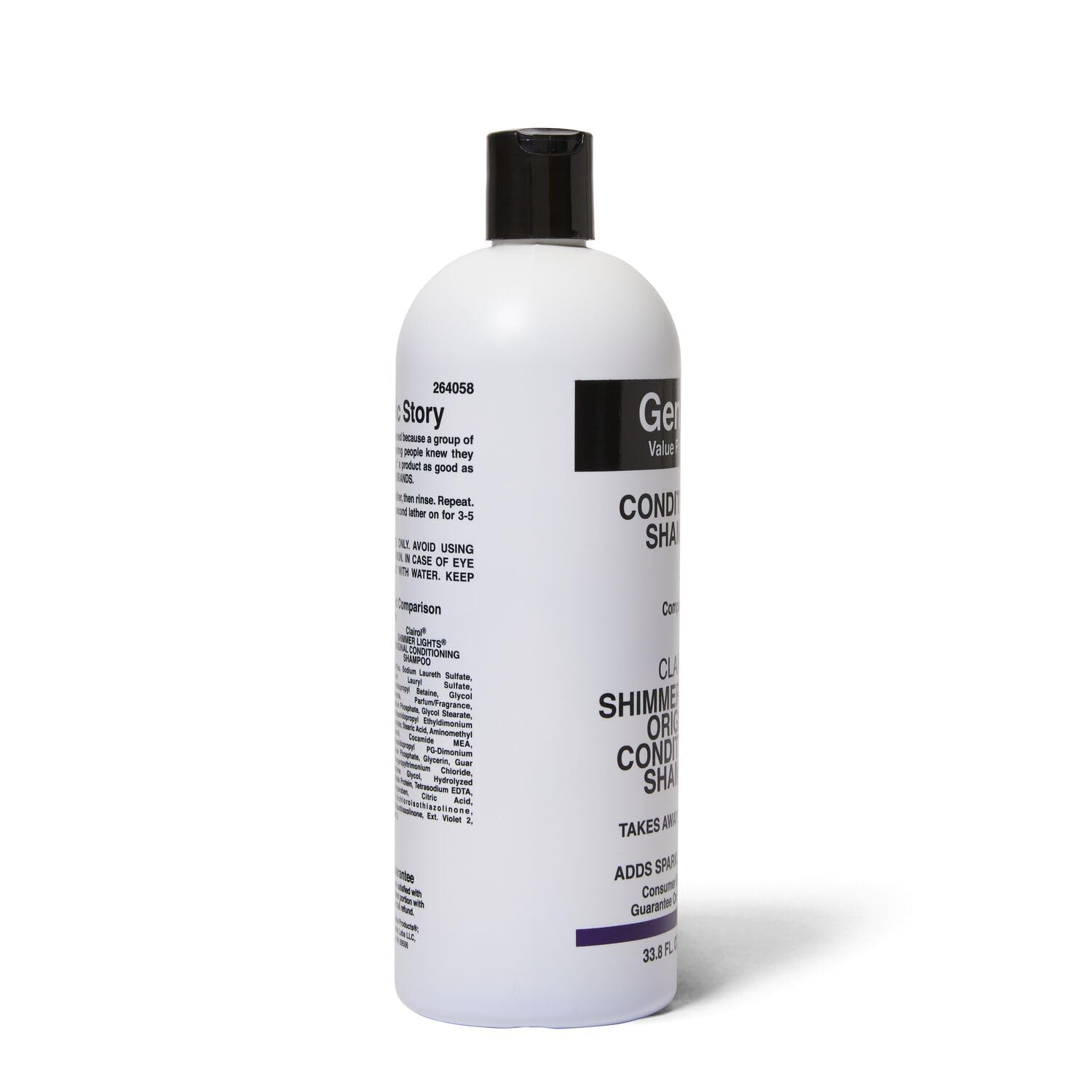 Etiqueta de GVP champú morado con detalles de color y cuidado