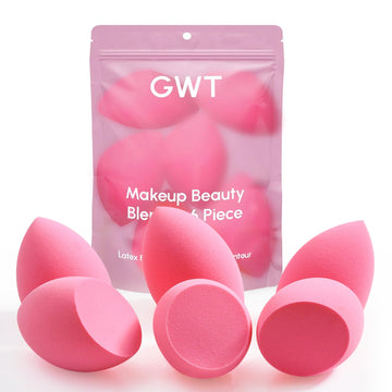 GWT esponjas de maquillaje, juego de 6, enfocadas en el frente para cobertura uniforme.