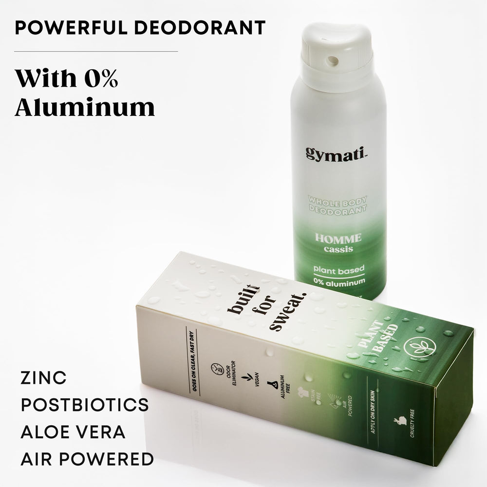 Gymati Déodorant Spray - bouteille sans aluminium pour une peau douce.