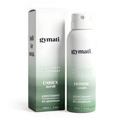 Gymati Déodorant Spray - bouteille moderne offrant une protection longue durée.