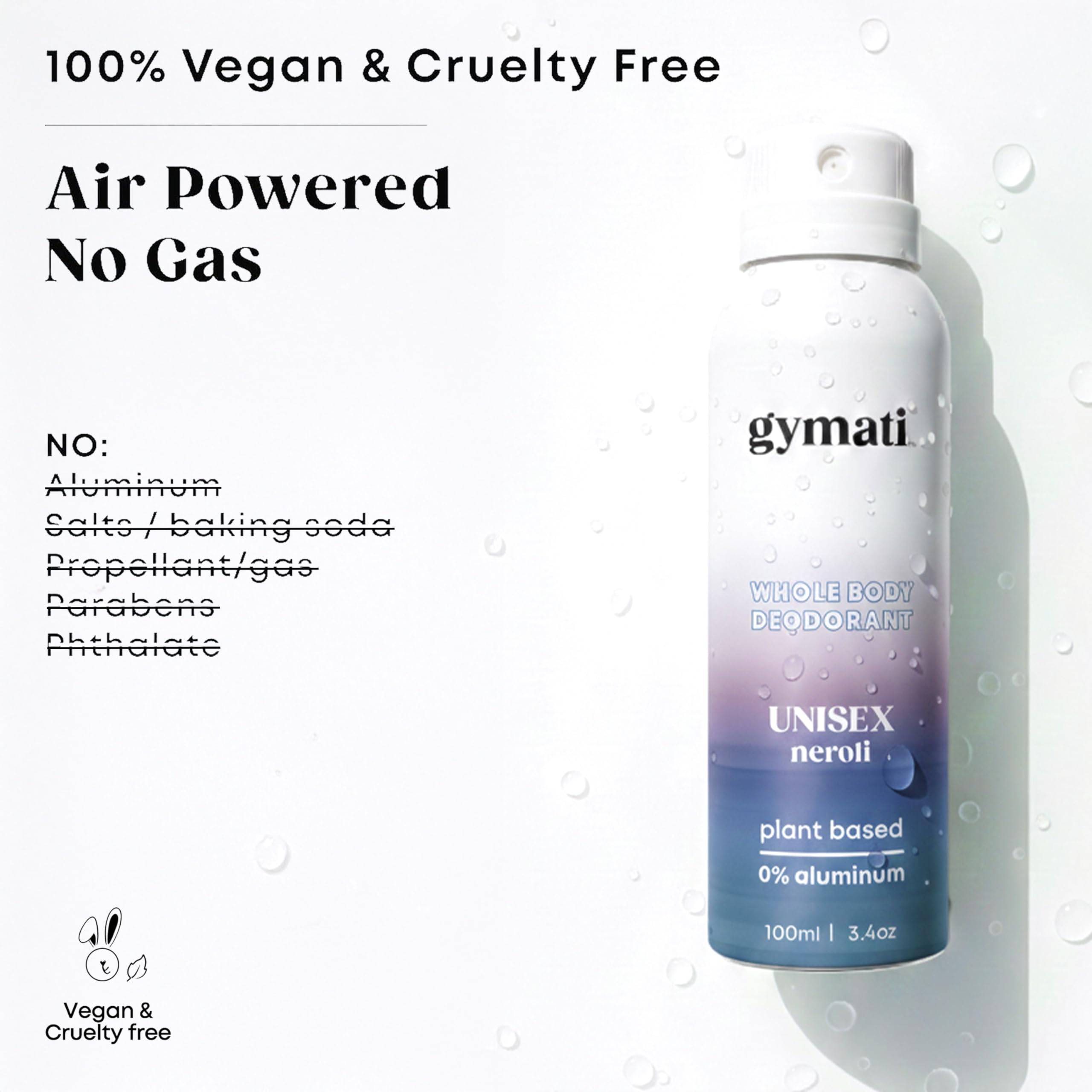 Gymati label highlights aluminum-free formula for clean wear.