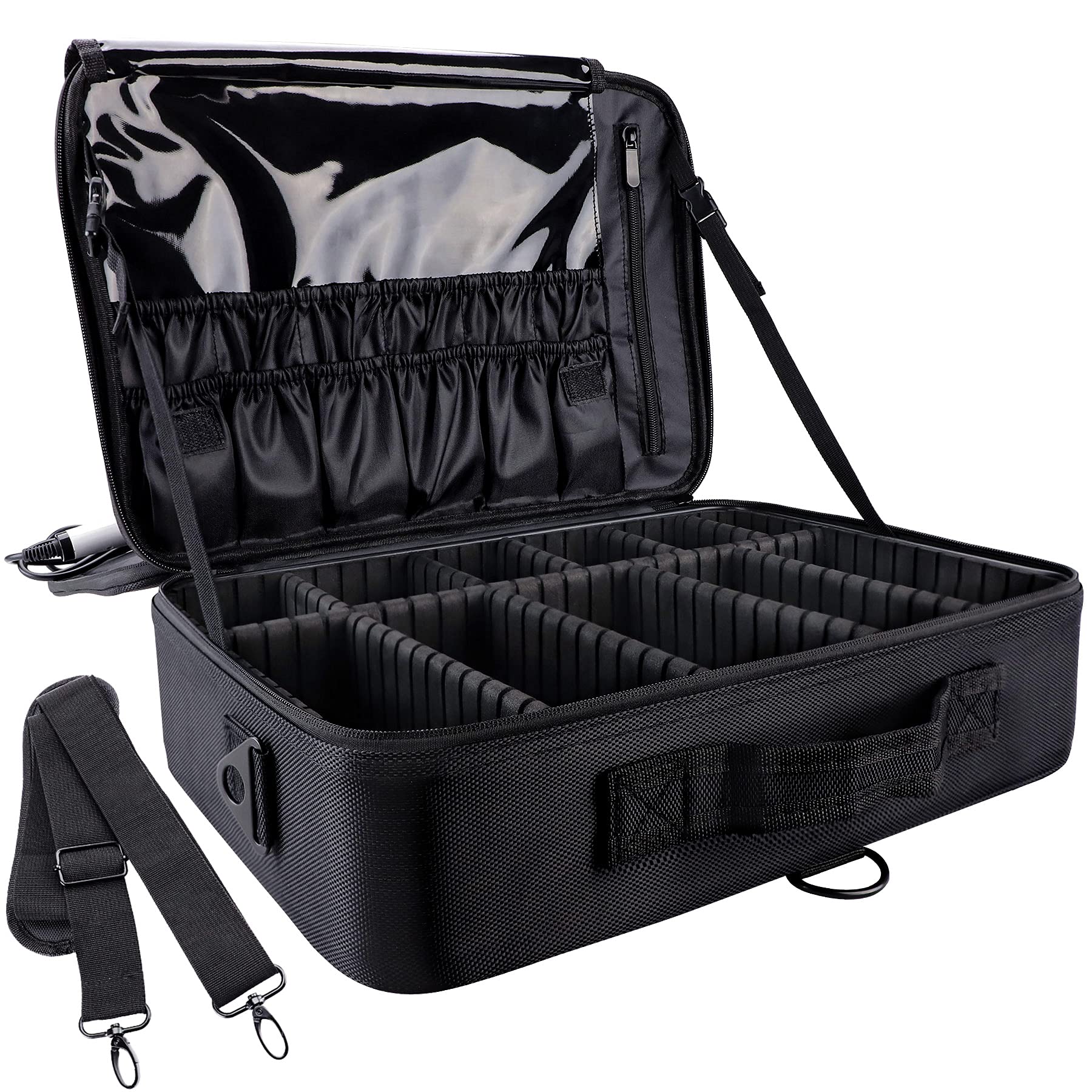 gzcz maleta maquillaje viaje exterior negro: diseño elegante y protección para cosméticos.