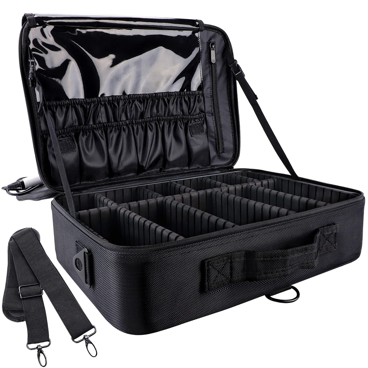 gzcz maleta maquillaje viaje exterior negro: diseño elegante y protección para cosméticos.