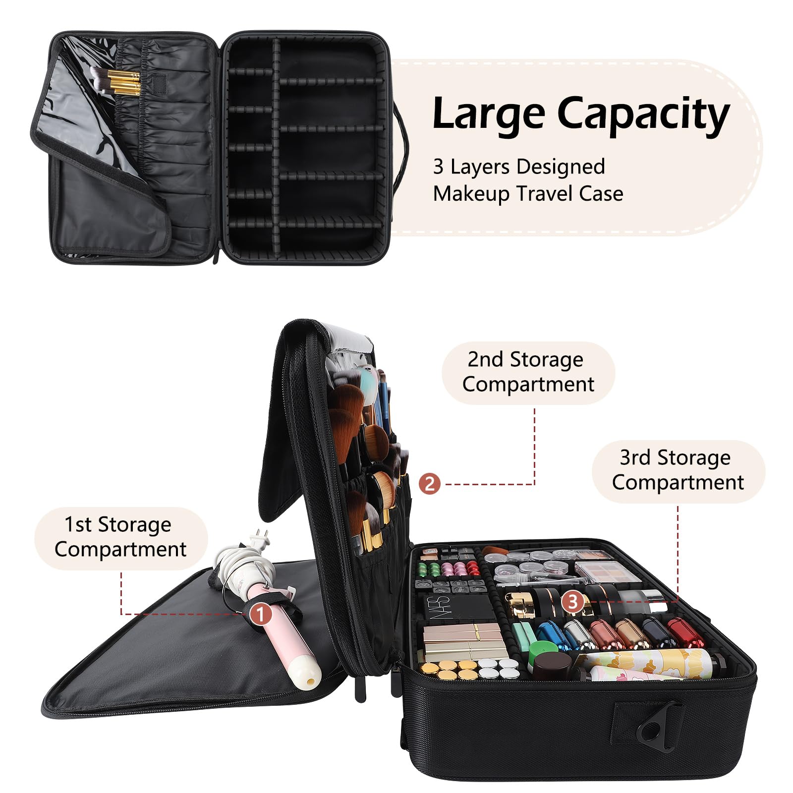 gzcz maleta maquillaje viaje material oxford impermeable: duradera y fácil de limpiar.