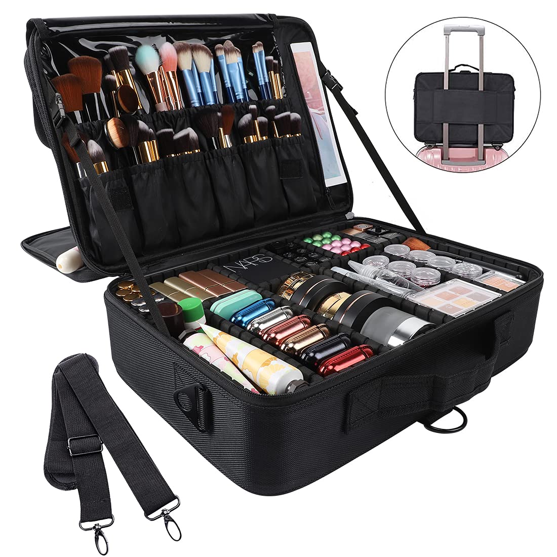 gzcz maleta maquillaje viaje multiuso: guarda accesorios electrónicos o joyería además de cosméticos.
