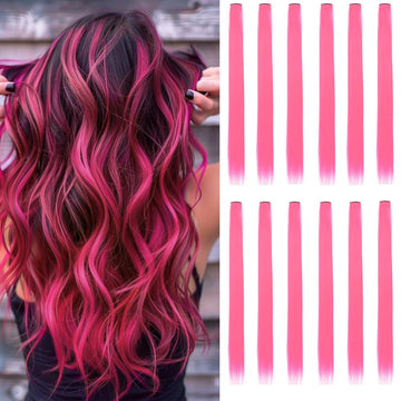 Extensiones GZVIS rosa intenso con clip para cambio de look rápido de 22 pulgadas.