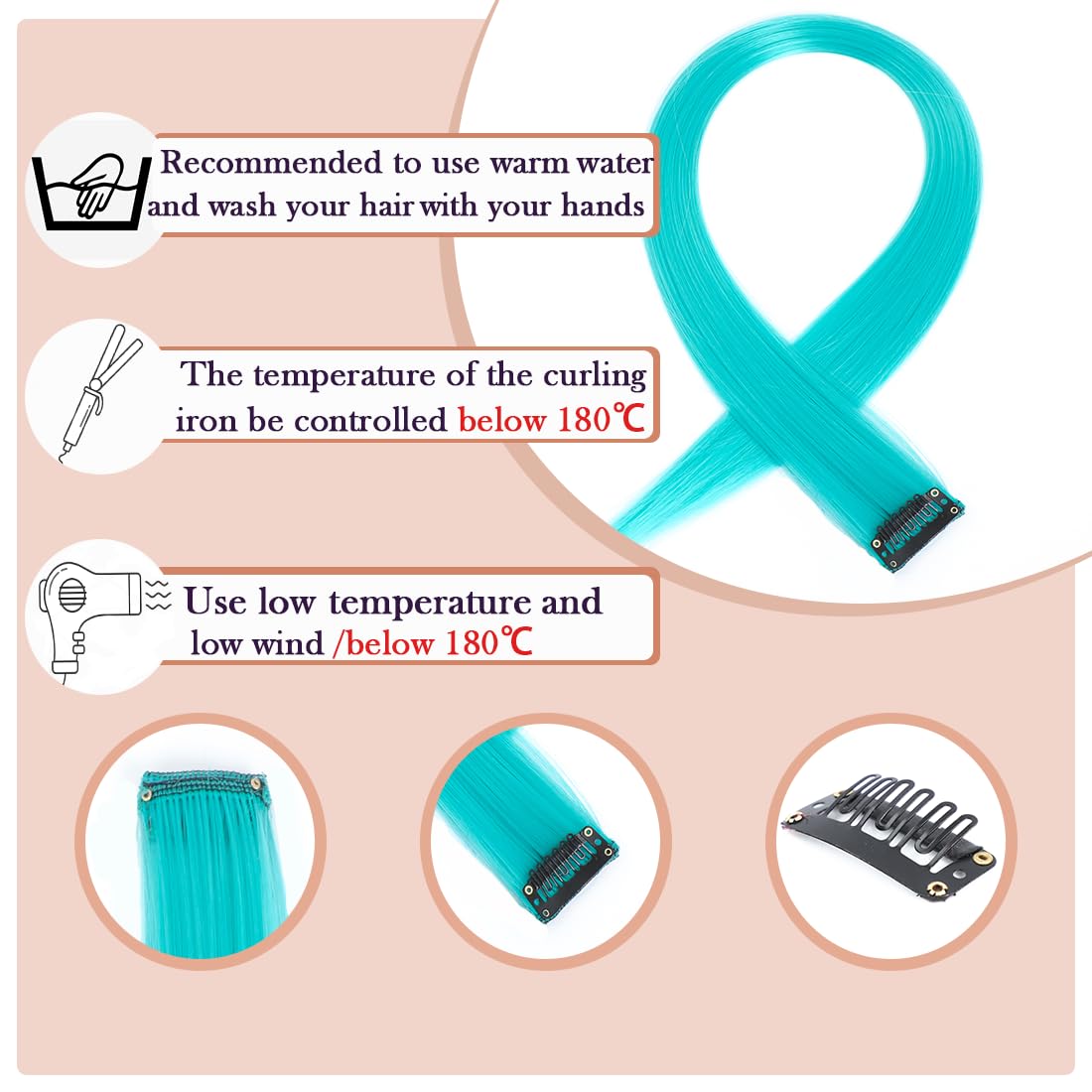GZVIS extensiones teal-blue con broches traseros para instalación rápida.