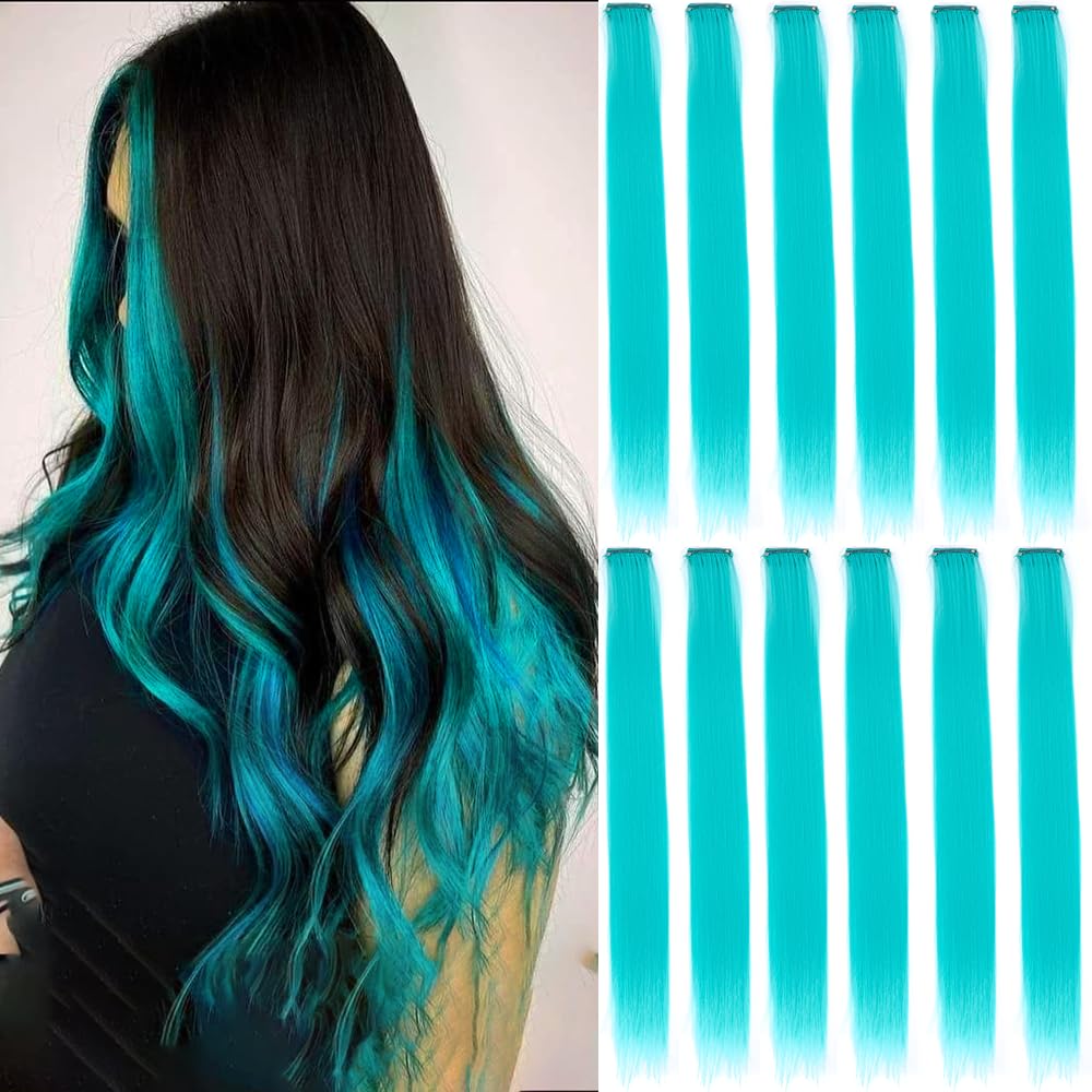 GZVIS extensiones teal-blue 22in con broches para un cambio de look rápido y vistoso.