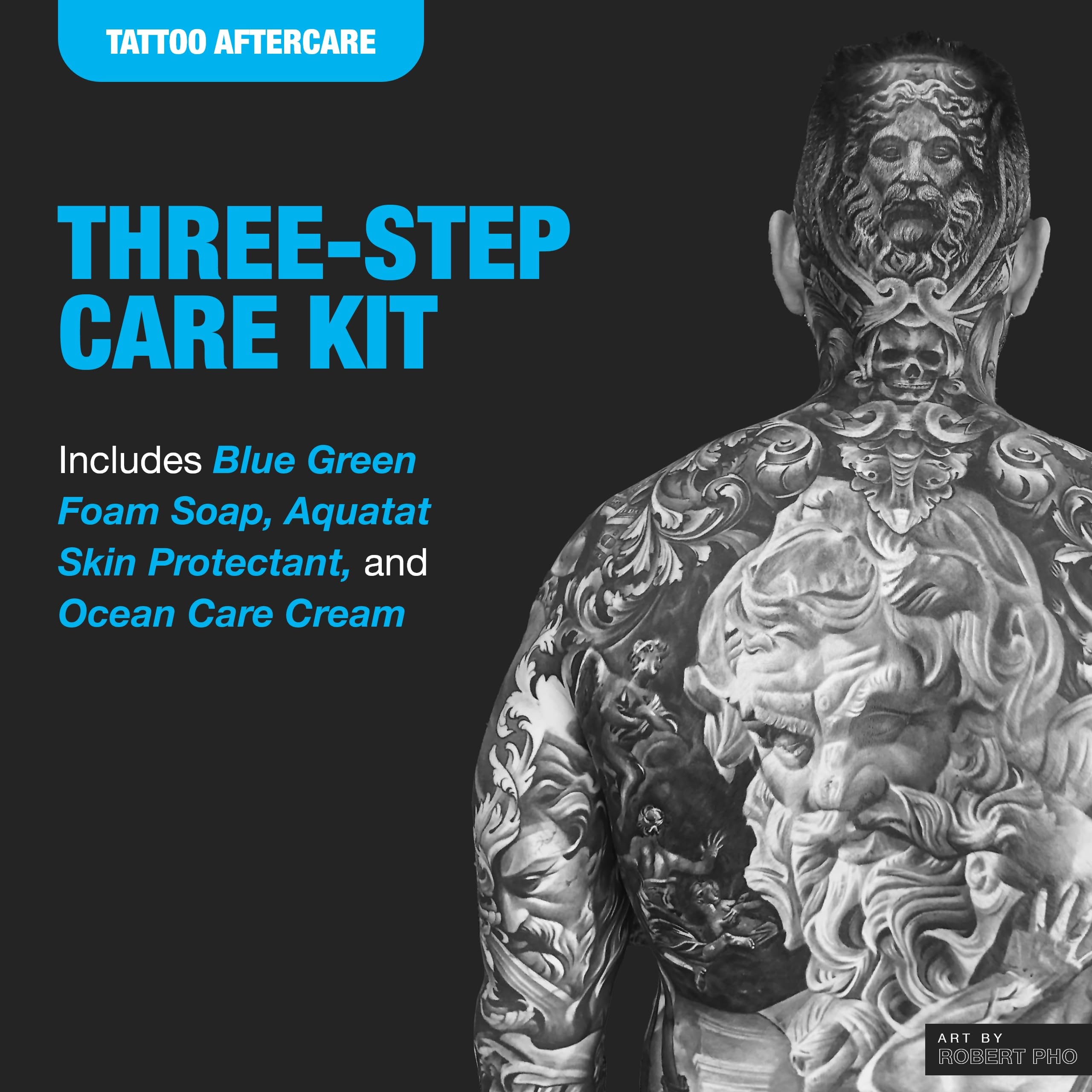 H2Ocean Rutina de 3 pasos tatuaje: limpieza, hidrata y protege.