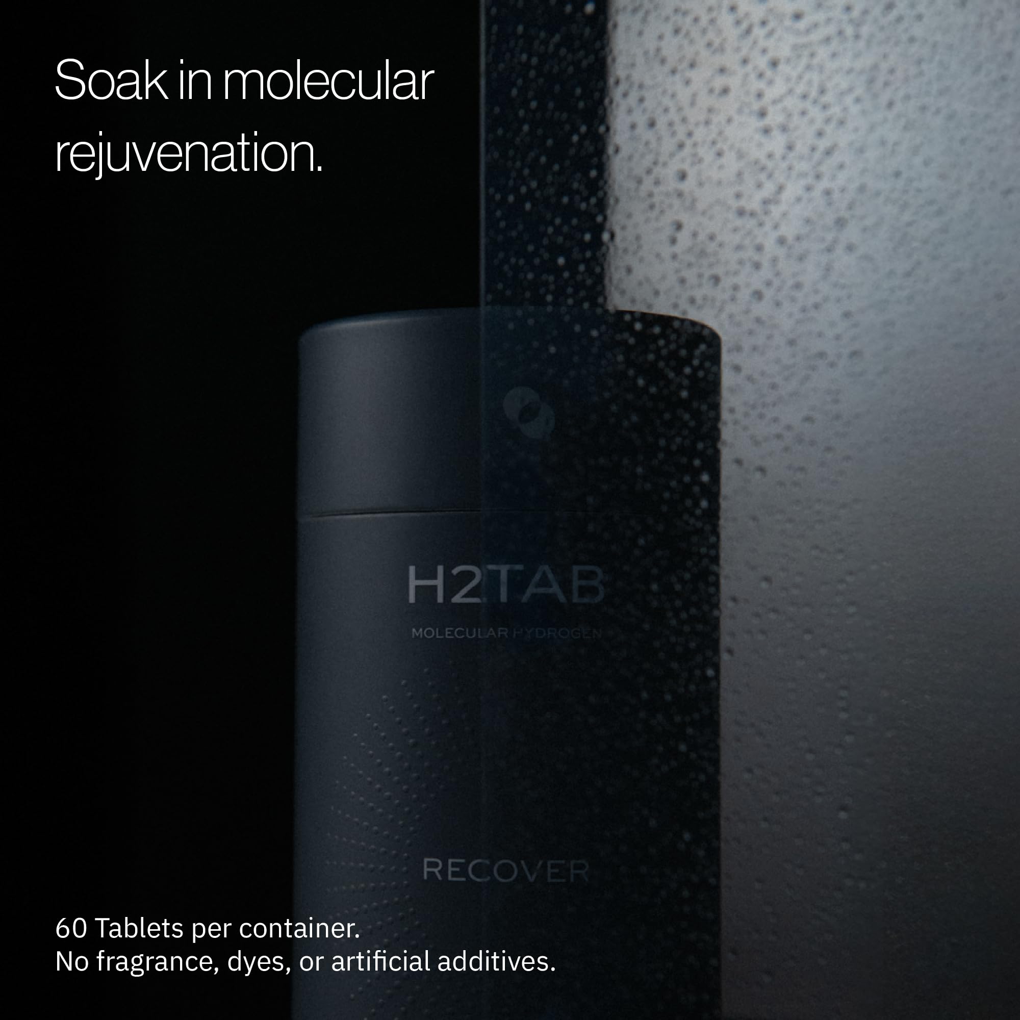Tableta H2TAB con base de magnesio liberando burbujas de hidrógeno para recuperación muscular.