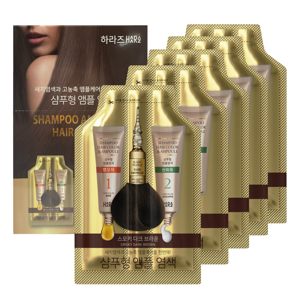 HAARAZ tintura para cabello marrón en envase ampolla, color duradero.