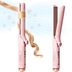 Hahahope plancha-curler 2 en 1 rosa, barra 1,25 pulgadas para peinados rápidos.