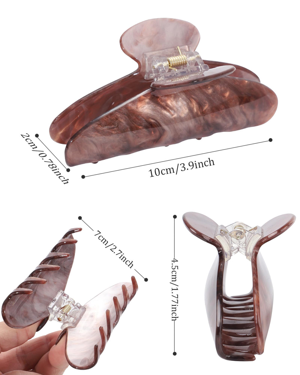HAIMEIKANG pinzas acrílicas marrón para estilos neutros y combinaciones con atuendos.