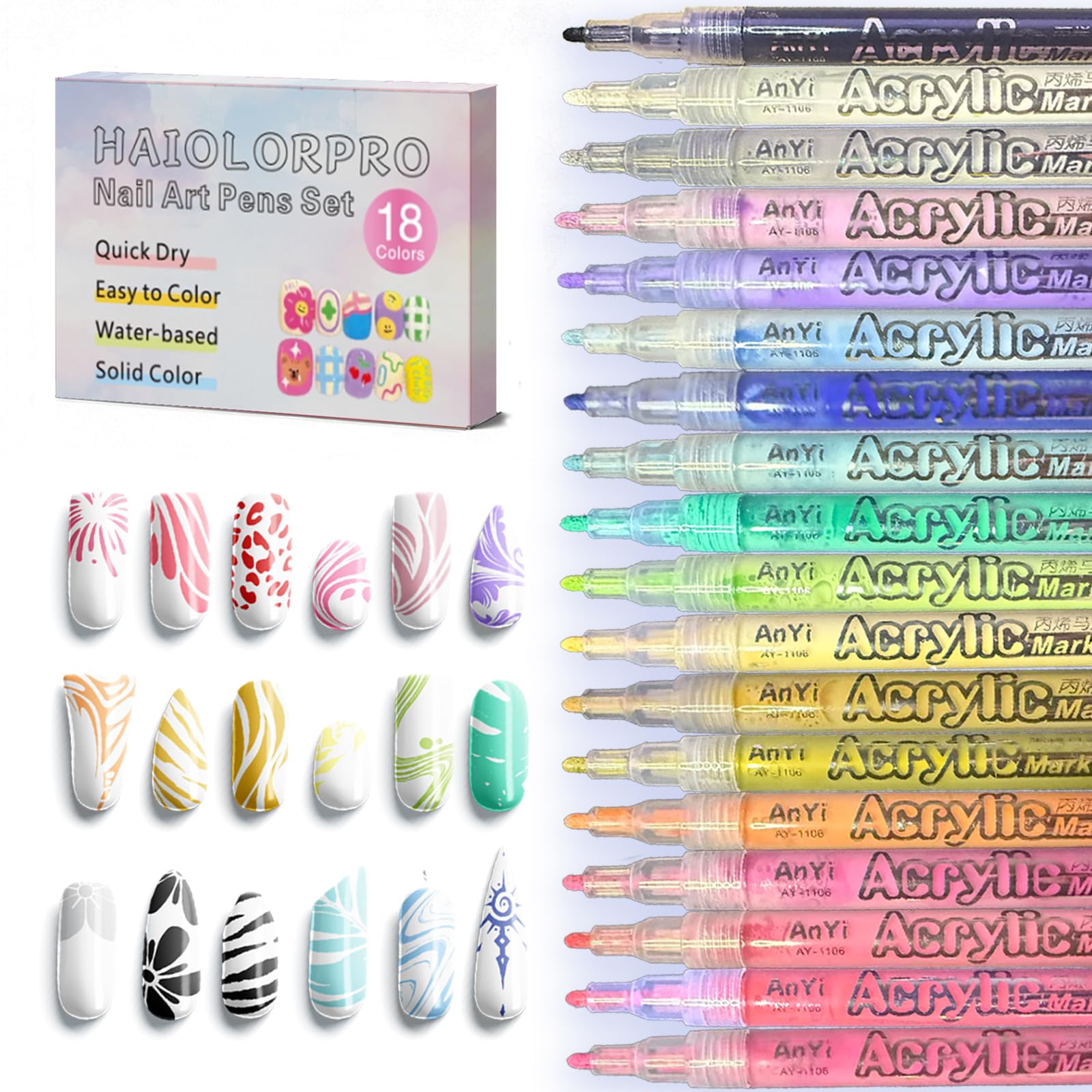 HAIOLORPRO set de delineadores para uñas con 18 colores para diseños versátiles.