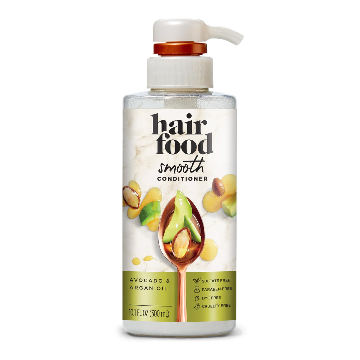 Acondicionador Hair Food con aguacate y argán, botella listada para cabello suave
