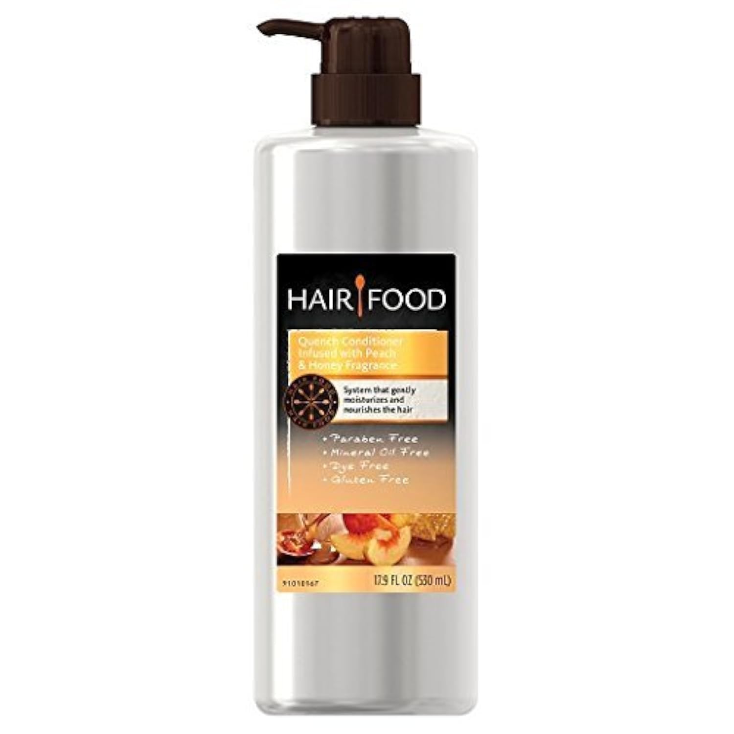 Hair Food Acondicionador hidratante de durazno y miel en botella; facilita peinar y aporta suavidad.